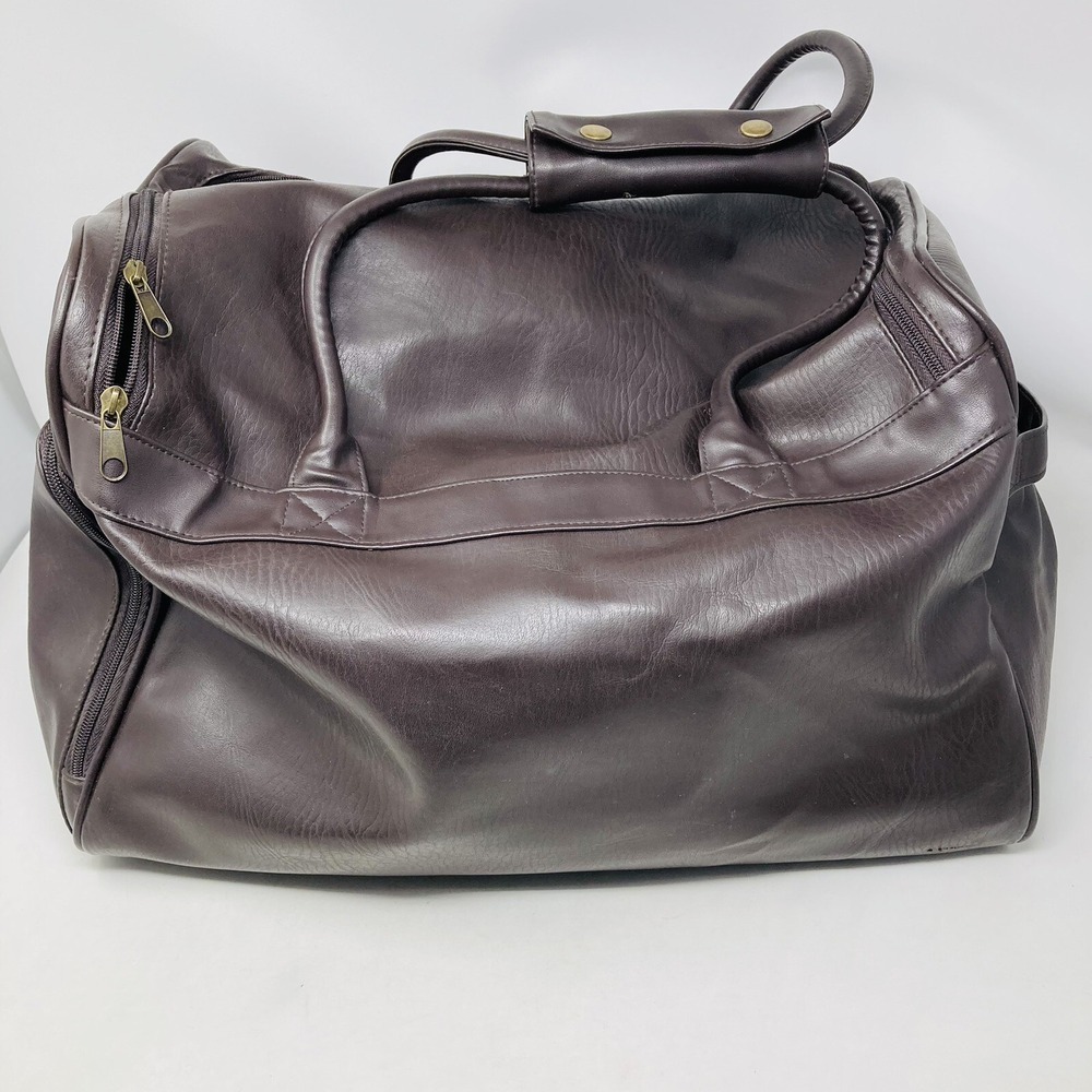 KARL LAGARFELD PARFUMS Duffle Bag Brown faux leather large travel Gym Bag 18x13" - Picture 2 of 14